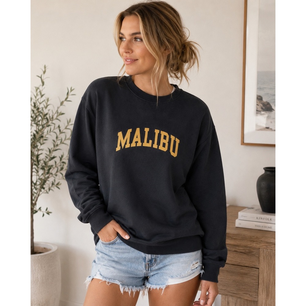 Denim & Flower Ricky Singh Malibu Graphic Sweatshirt Black Yellow Mens Large